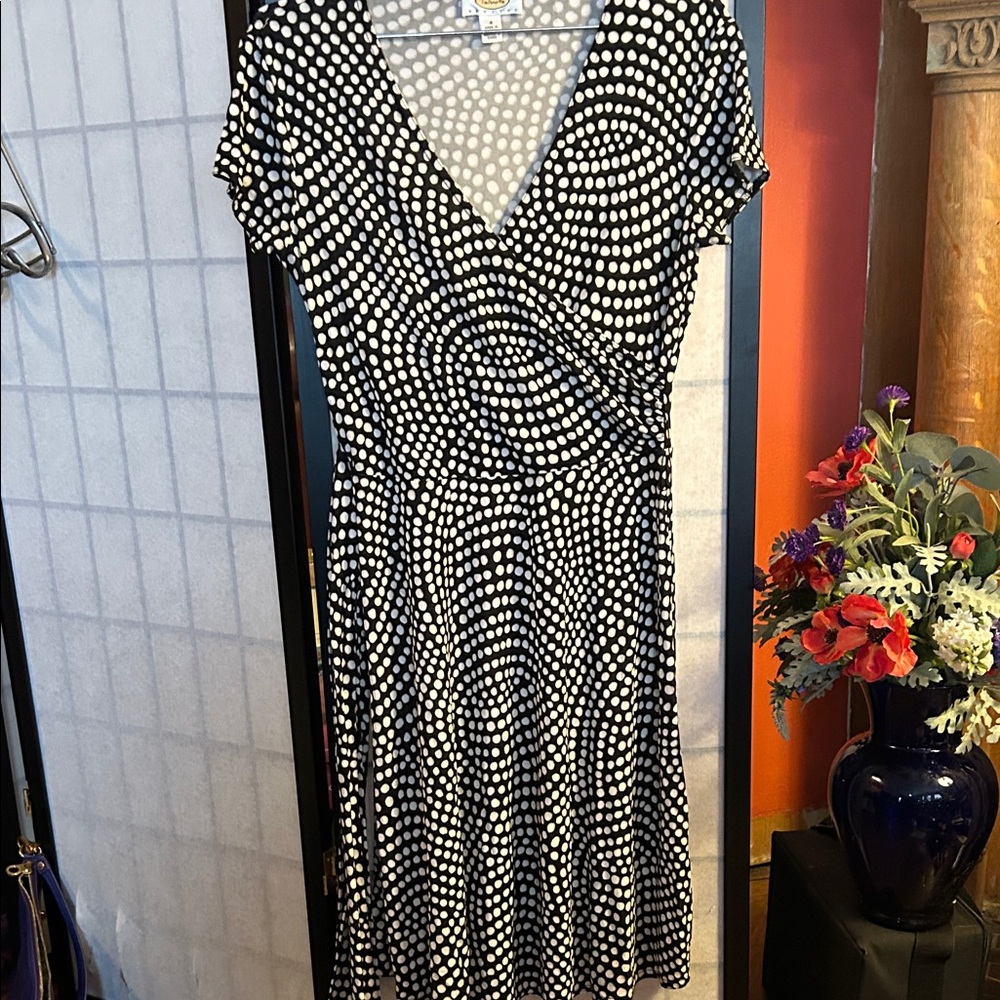 Talbots Black and White Swirl Dot Midi Dress